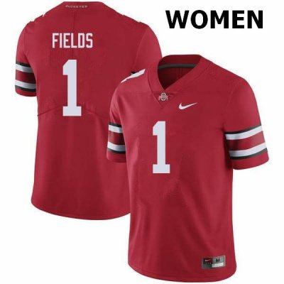 Women's NCAA Ohio State Buckeyes Justin Fields #1 College Stitched Authentic Nike Red Football Jersey IE20G57GQ